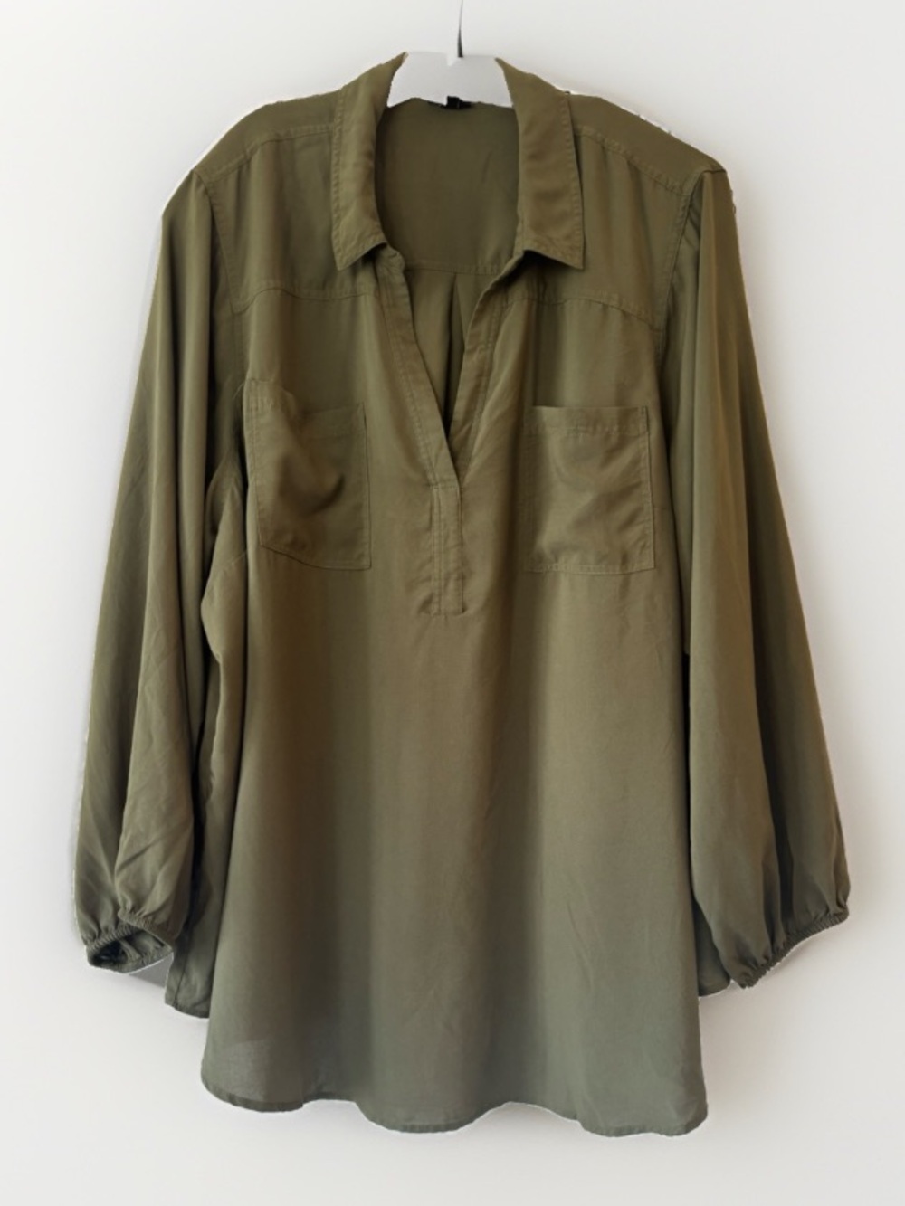 Torrid Harper Army Green Popever Long Sleeve Tunic Blouse Size 5X Casual Office